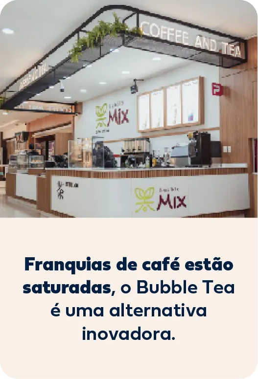 Loja Bubble Mix em um shopping: franquias de café estão saturadas, o Bubble Tea é uma alternativa inovadora.